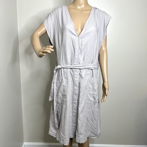 Nicole Miller Linen Gray Button Front Dress - Picture 1 of 8